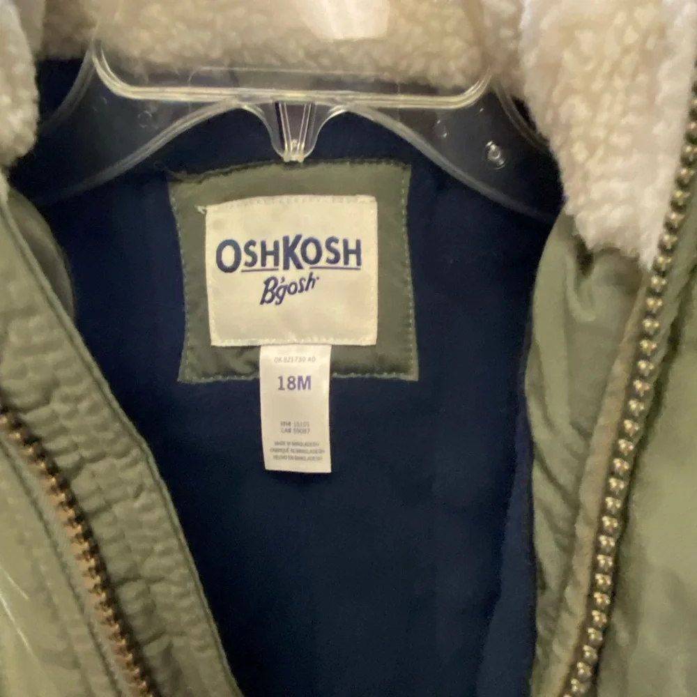 OshKosh B'gosh Olive Green Hooded Parka with Brown Sherpa Lining